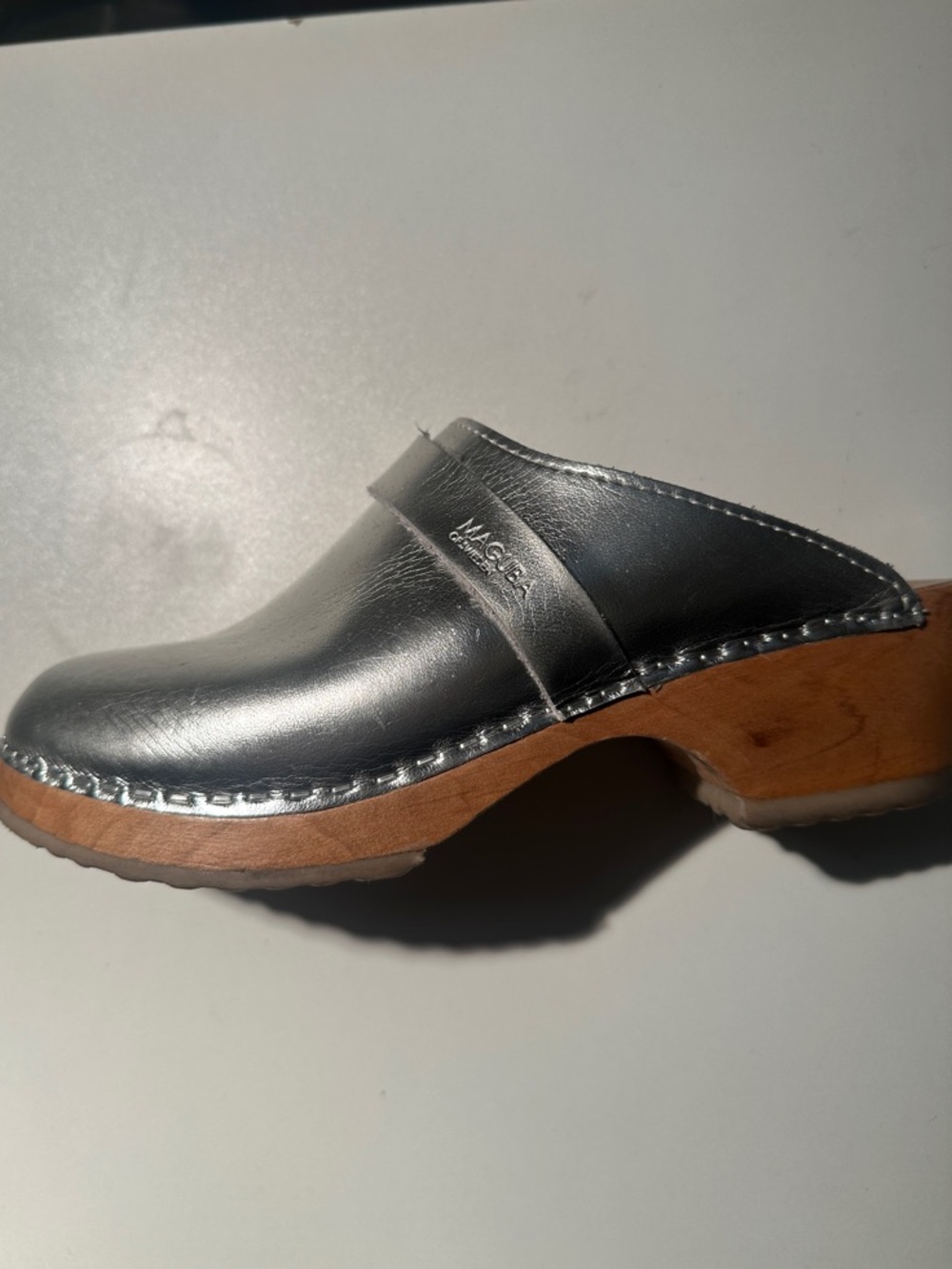 Maguba Metallic Silver Leather Clog Mule